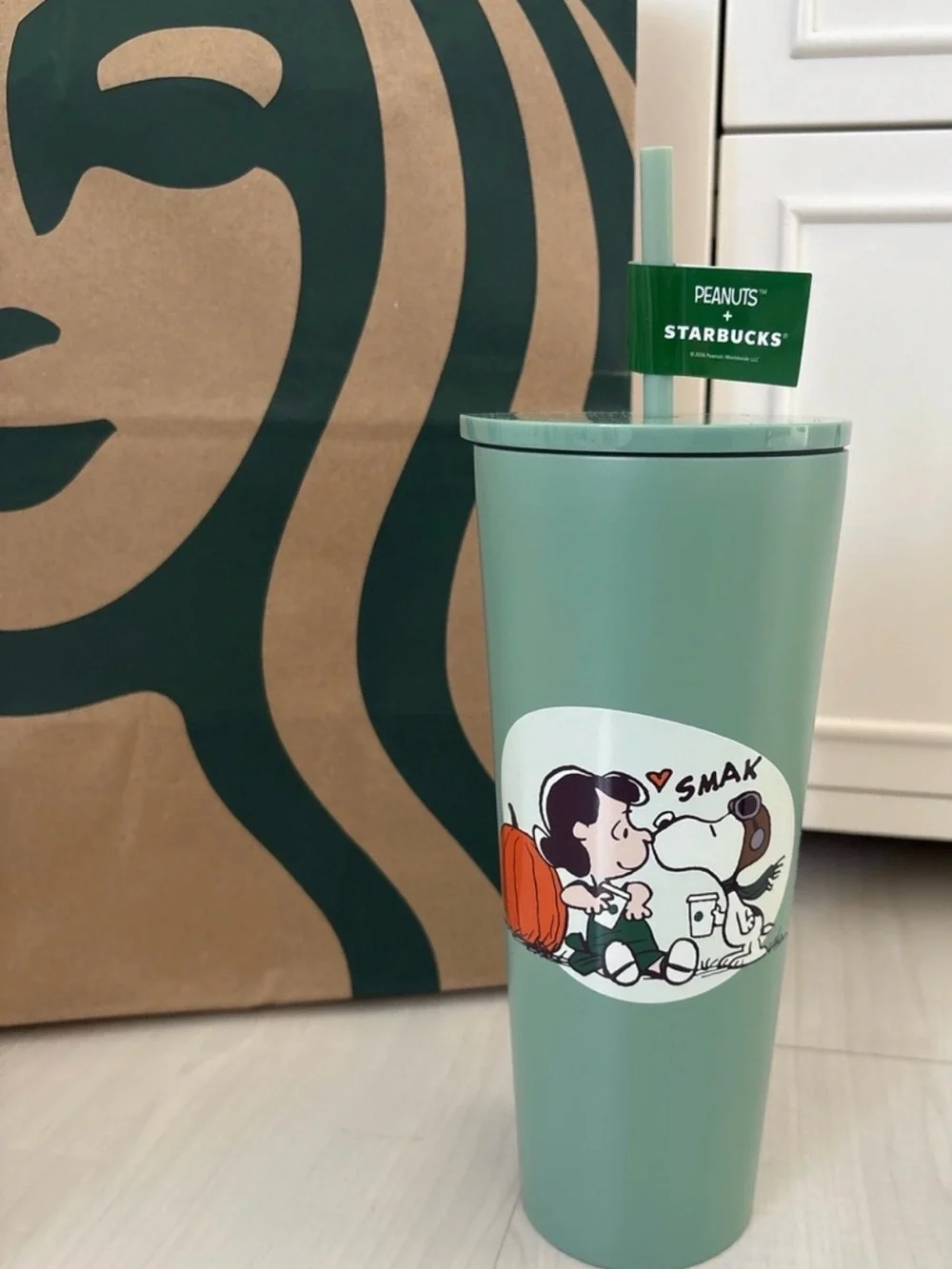 Starbucks x Peanuts Mint Green Reusable Tumbler with Straw